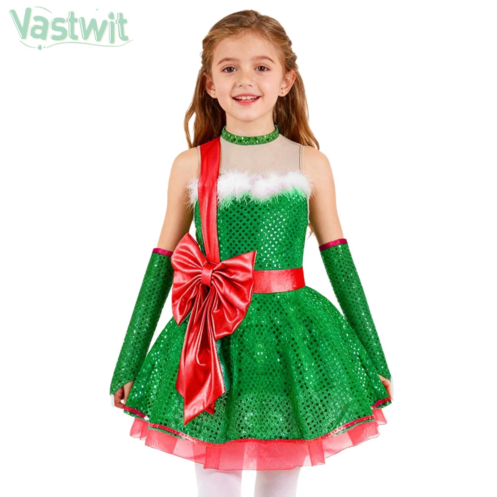 Elf Costume Christmas - Gaun Tutu Tari Balet Bergaris Permen